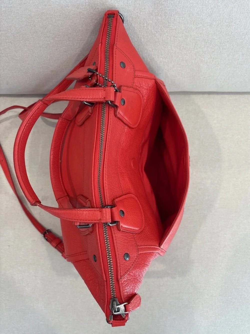 Coach mickie red pebbled Leather Satchel Shoulder crossbody purse w/dust bag